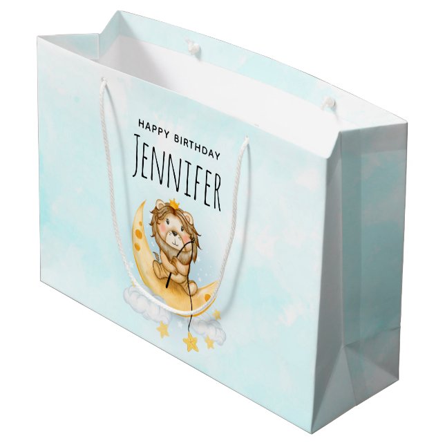 Niedliche Löwenfischerei auf dem Mond Große Geschenktüte (Rückseite Schrägansicht)
