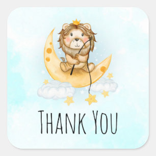 Niedliche Löwenfischerei auf dem Mond Quadratischer Aufkleber