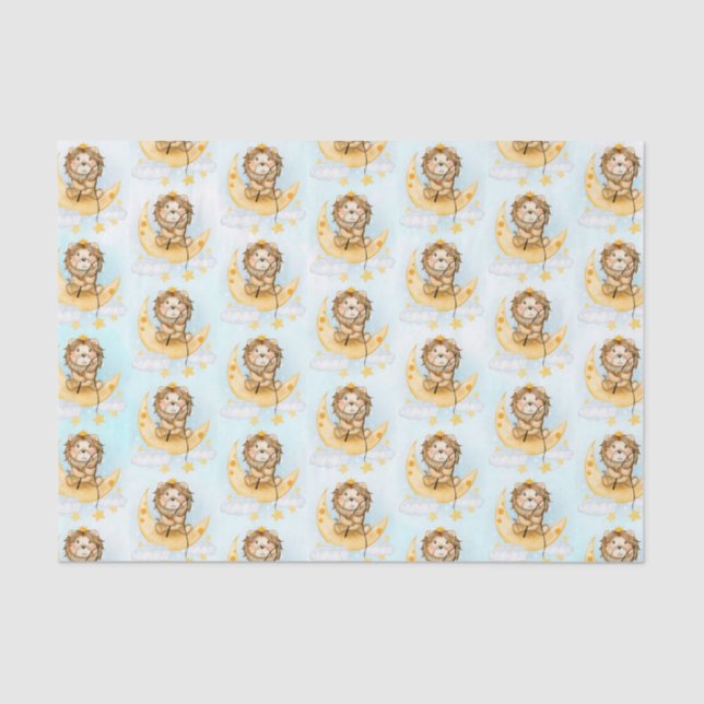 Niedliche Löwenfischerei auf dem Mond Seidenpapier (Vorderseite)