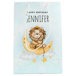 Niedliche Löwenfischerei auf dem Mond Wasserfarbe Mittlere Geschenktüte