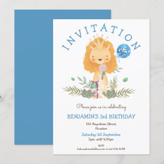Niedliche Löwenkrone Blätter Jungen 3. Geburtstags Einladung