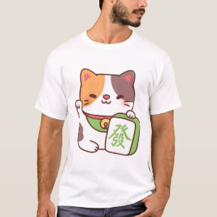 Niedliche Lucky Calico Katze mit Mahjong Tile Funn T-Shirt