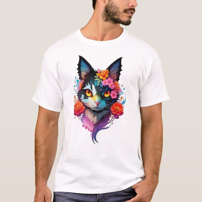 Niedliche lustige "BATCAT"-Katze mit Fledermausohr T-Shirt (Vorderseite)