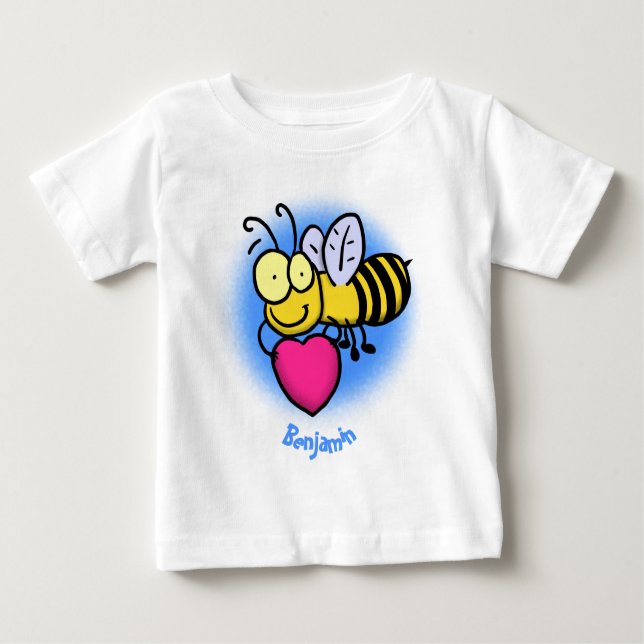 Niedliche lustige Biene mit Herz-Cartoon-Abbildung Baby T-shirt (Vorderseite)