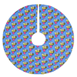 Niedliche lustige Biene mit Herz-Cartoon-Abbildung Polyester Weihnachtsbaumdecke