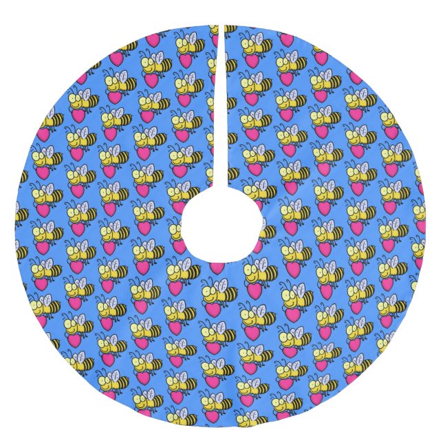 Niedliche lustige Biene mit Herz-Cartoon-Abbildung Polyester Weihnachtsbaumdecke (Vorderseite)