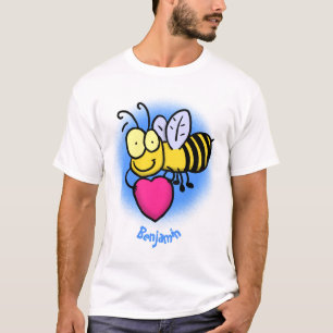 Niedliche lustige Biene mit Herz-Cartoon-Abbildung T-Shirt