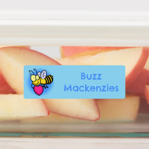 Niedliche lustige Biene mit Herz-Cartoon personali Etiketten