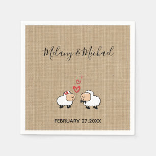 Niedliche, lustige Cartoon Schafe in Liebe begrabe Serviette