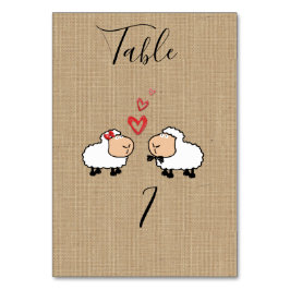 Niedliche, lustige Cartoon Schafe in Liebe begrabe Tischnummer