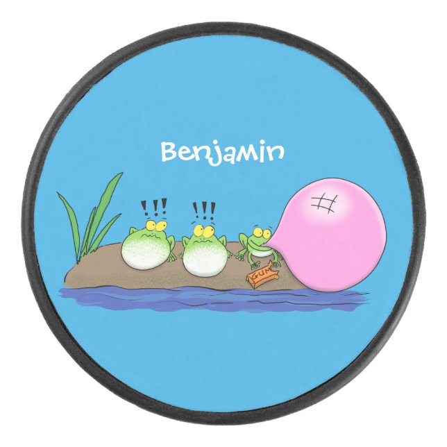 Niedliche lustige Froschbläschen-Cartoon-Abbildung Eishockey Puck (Vorderseite)