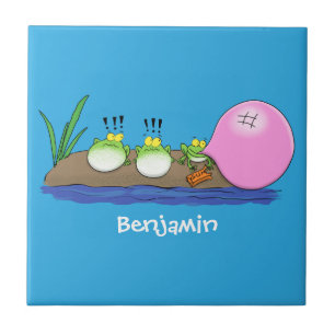 Niedliche lustige Froschbläschen-Cartoon-Abbildung Fliese