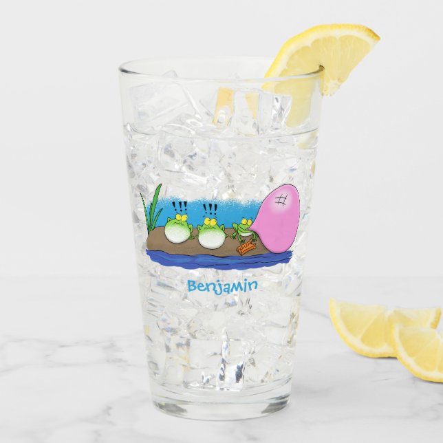 Niedliche lustige Froschbläschen-Cartoon-Abbildung Glas (Rückseite Ice)