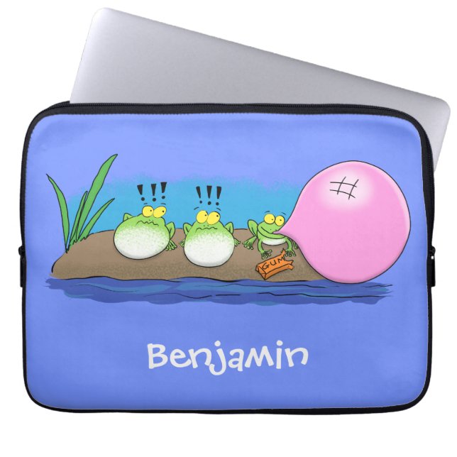 Niedliche lustige Froschbläschen-Cartoon-Abbildung Laptopschutzhülle (Vorderseite)