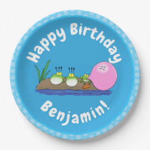 Niedliche lustige Froschbläschen-Cartoon-Abbildung Pappteller