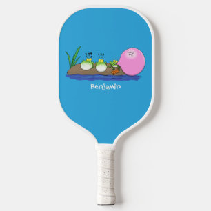 Niedliche lustige Froschbläschen-Cartoon-Abbildung Pickleball Schläger
