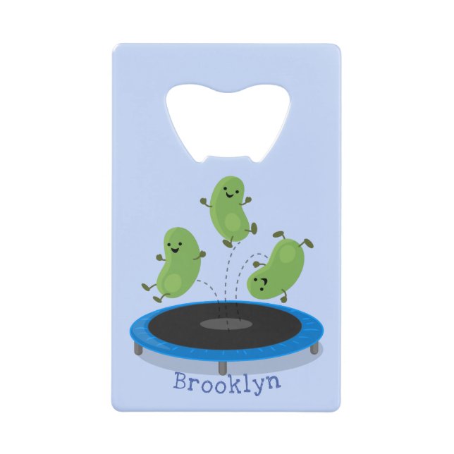 Niedliche, lustige grüne Bohnen auf Trampolin-Cart Geldbeutel Flaschenöffner (Vorderseite)