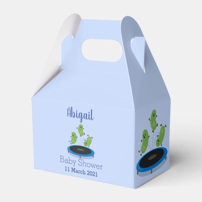 Niedliche, lustige grüne Bohnen auf Trampolin-Cart Geschenkschachtel (Vorderseite)