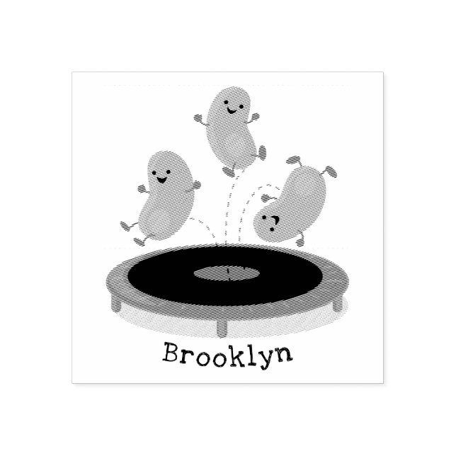 Niedliche, lustige grüne Bohnen auf Trampolin-Cart Gummistempel (Prägung)