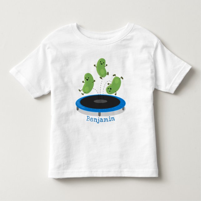 Niedliche, lustige grüne Bohnen auf Trampolin-Cart Kleinkind T-shirt (Vorderseite)