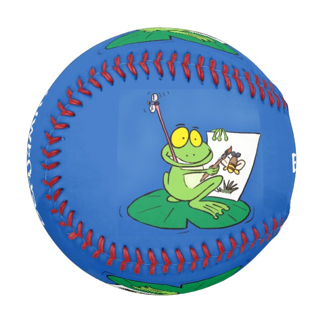 Niedliche, lustige, grüne Froschszene Cartoon-Abbi Baseball (Vorderseite Links)