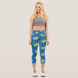 Niedliche, lustige, grüne Froschszene Cartoon-Abbi Capri Leggings