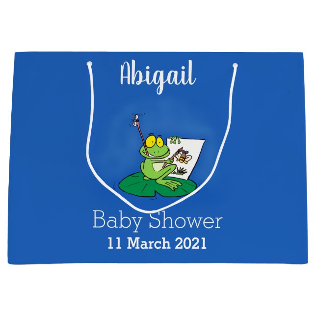 Niedliche, lustige, grüne Froschszene Cartoon-Abbi Große Geschenktüte (Vorderseite)