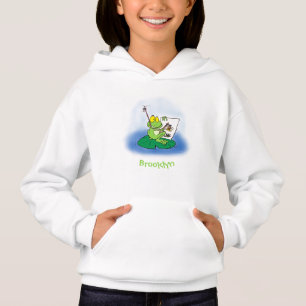 Niedliche, lustige, grüne Froschszene Cartoon-Abbi Hoodie