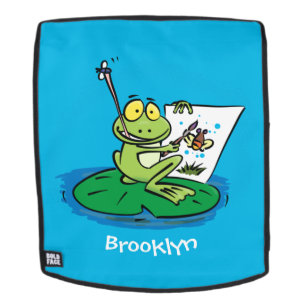 Niedliche, lustige, grüne Froschszene Cartoon-Abbi Rucksack