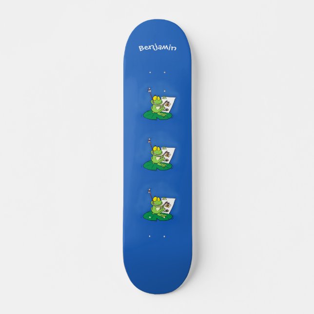 Niedliche, lustige, grüne Froschszene Cartoon-Abbi Skateboard (Vorne)