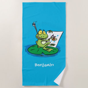 Niedliche, lustige, grüne Froschszene Cartoon-Abbi Strandtuch