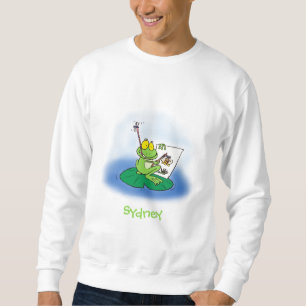 Niedliche, lustige, grüne Froschszene Cartoon-Abbi Sweatshirt