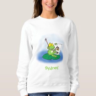 Niedliche, lustige, grüne Froschszene Cartoon-Abbi Sweatshirt