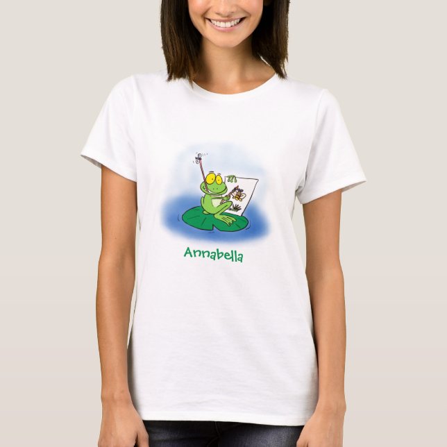 Niedliche, lustige, grüne Froschszene Cartoon-Abbi T-Shirt (Vorderseite)