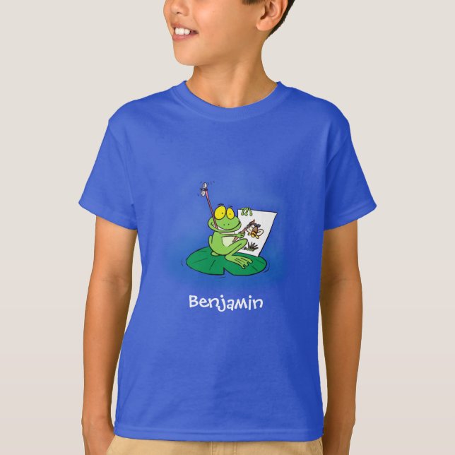Niedliche, lustige, grüne Froschszene Cartoon-Abbi T-Shirt (Vorderseite)