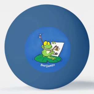 Niedliche, lustige, grüne Froschszene Cartoon-Abbi Tischtennisball