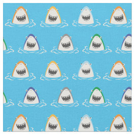 Niedliche lustige Haie in Aquablau Stoff