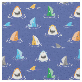 Niedliche lustige Haie und Flossen auf blau Stoff