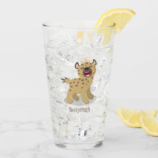 Niedliche lustige Hyäne lacht Cartoon Illustration Glas (Rückseite Ice)