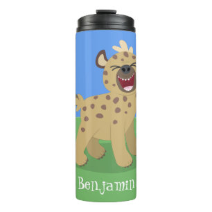Niedliche lustige Hyäne lacht Cartoon Illustration Thermosbecher
