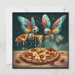 Niedliche lustige Insekten, die ein Pizza-lustiges Einladung