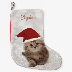 Niedliche lustige Katze mit Weihnachtsmannmütze, G Kleiner Weihnachtsstrumpf
