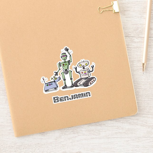 Niedliche lustige Roboter-Trio-Cartoon-Abbildung Aufkleber (Notizbuch)