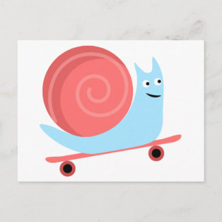Niedliche lustige Schneckenfahrten auf Skateboard Postkarte
