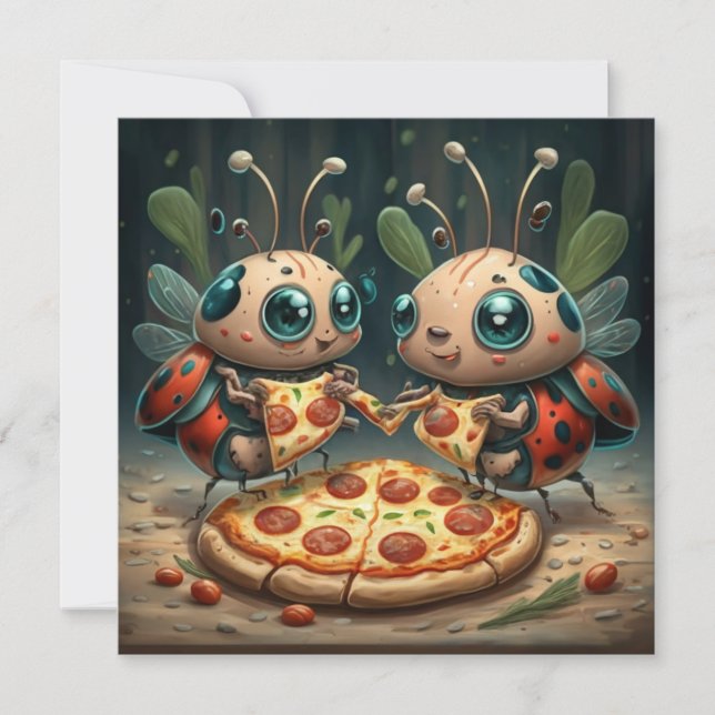 Niedliche lustige Tiere, die Pizza-lustige Geschen Einladung (Vorderseite)