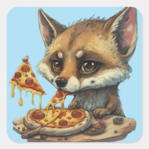 Niedliche lustige Tiere, die Pizza-lustige Geschen Quadratischer Aufkleber
