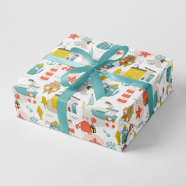 Niedliche lustige Wassertiere. Seeschwalbe Geschenkpapier