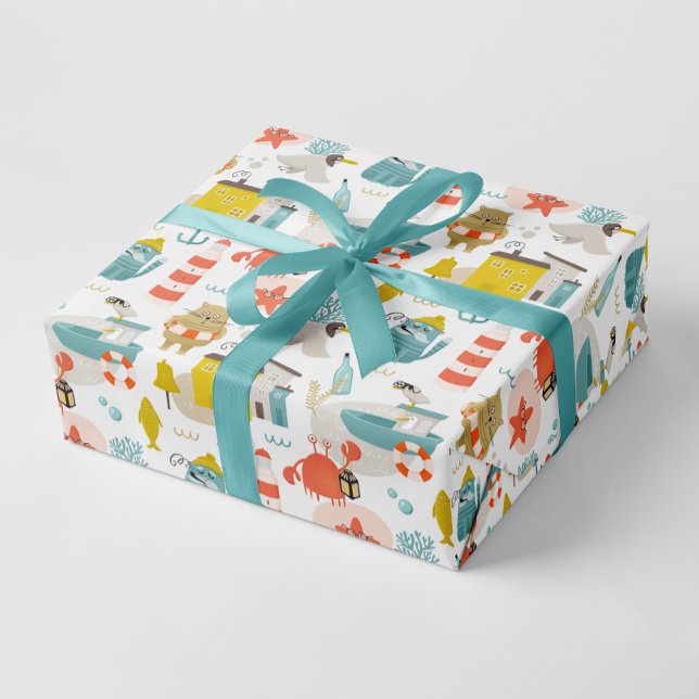 Niedliche lustige Wassertiere. Seeschwalbe Geschenkpapier (Von Creator hochgeladen)