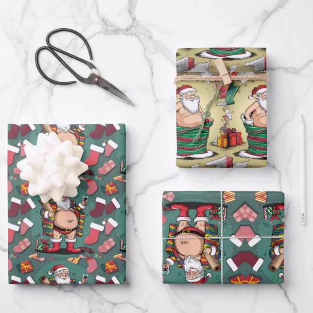 Niedliche lustige Weihnachtsvater Weihnachten Cart Geschenkpapier Set (Vorderseite)