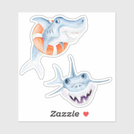 Niedliche lustige whimsical Baby Haie Aquarellkuns Aufkleber